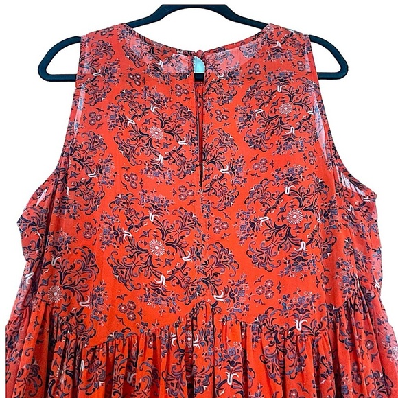 Torrid Red & Navy Semi Sheer Floral Sleeveless Mini Dress With Ruched Detail 2 - Picture 6 of 12